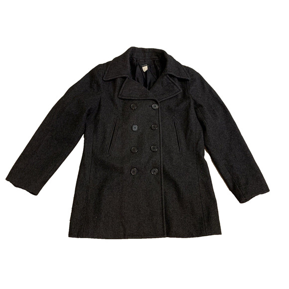 J Crew Peacoat Mens Size XL Ex-Large Dark Grey Wool Coat Double Breasted Jacket - Picture 1 of 10